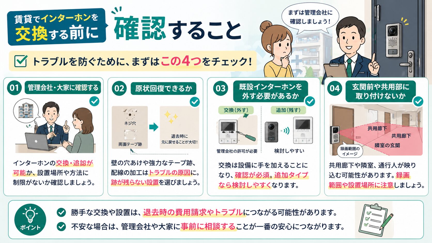 賃貸でインターホンを交換する前に確認するポイント