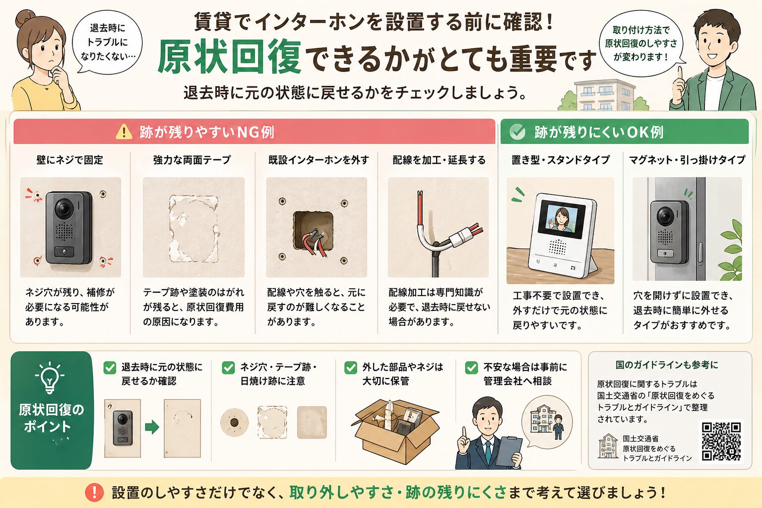 賃貸インターホン設置で原状回復できるか確認するイメージ