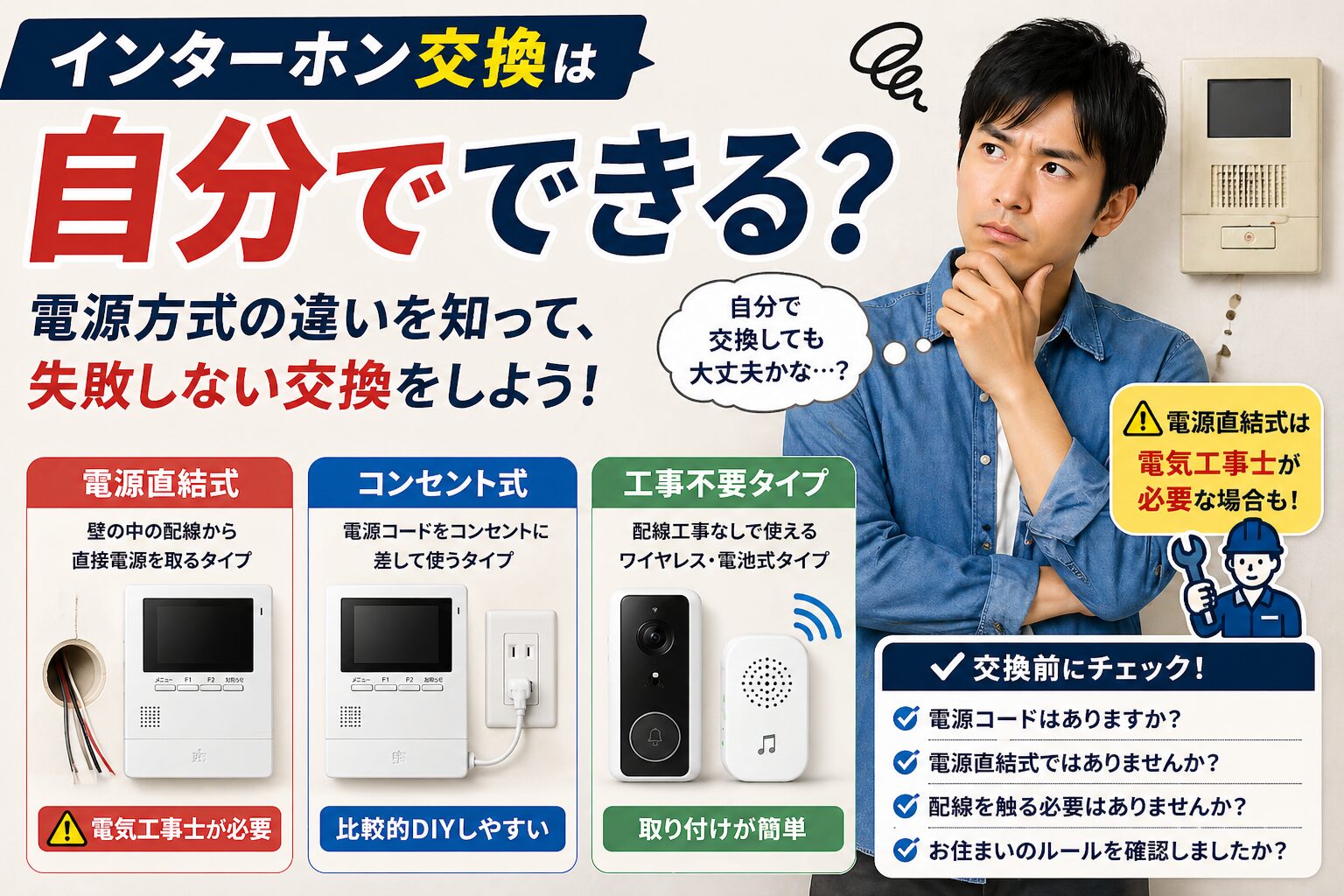 インターホン交換は自分でできるか確認するイメージ