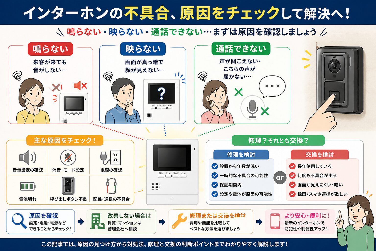 インターホンが鳴らない映らない原因を確認するイメージ