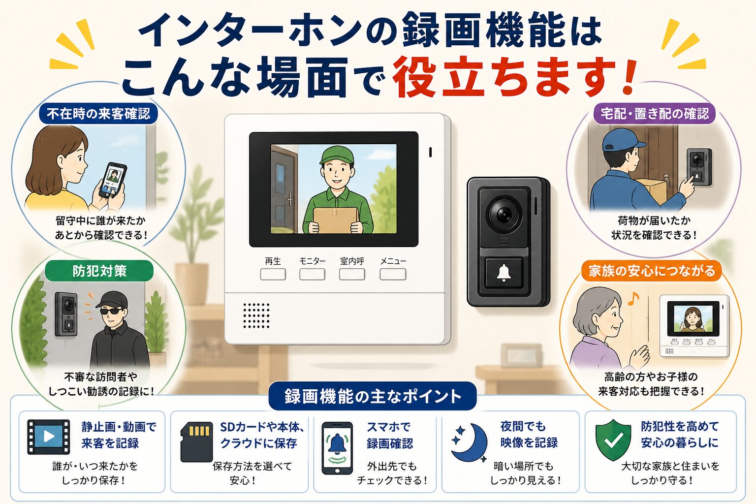 録画機能付きインターホンの必要性を確認するイメージ