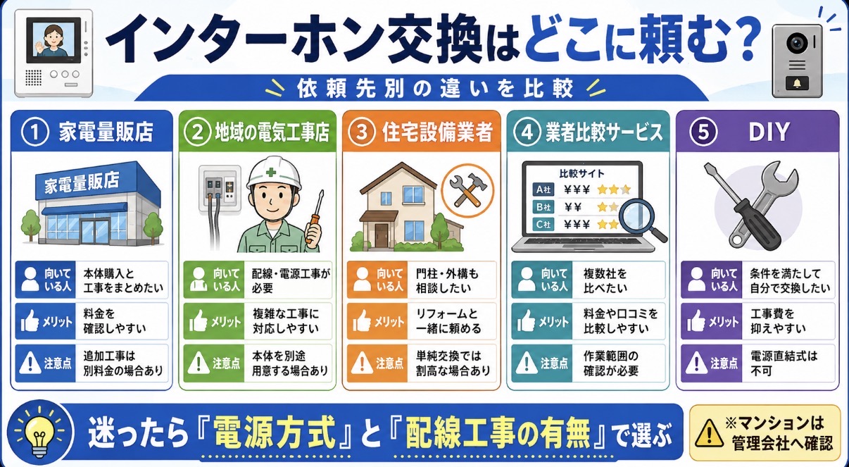 インターホン交換の依頼先別の違い