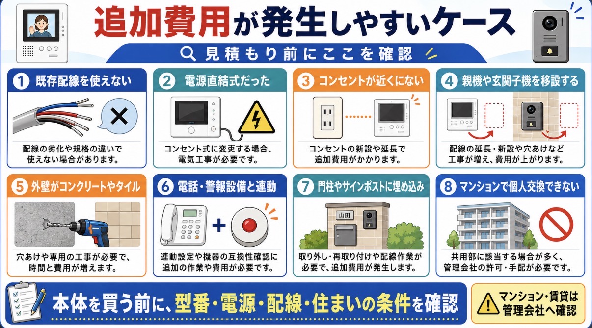インターホン交換で追加費用が発生しやすいケース