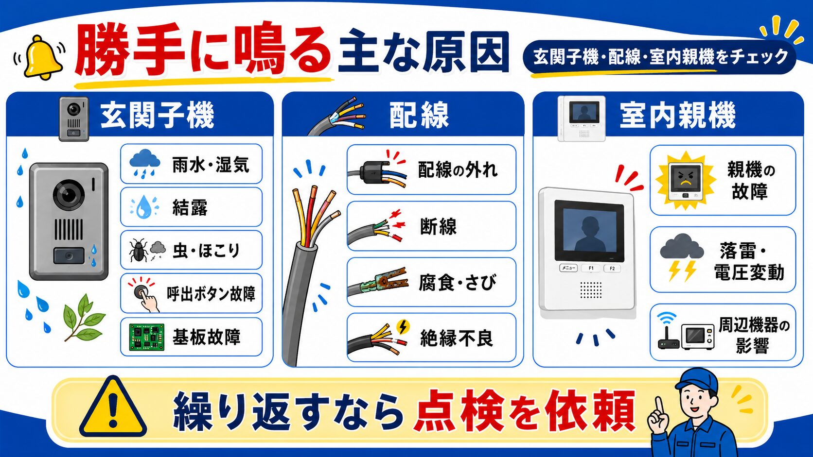 インターホンが誰もいないのに勝手に鳴る主な原因