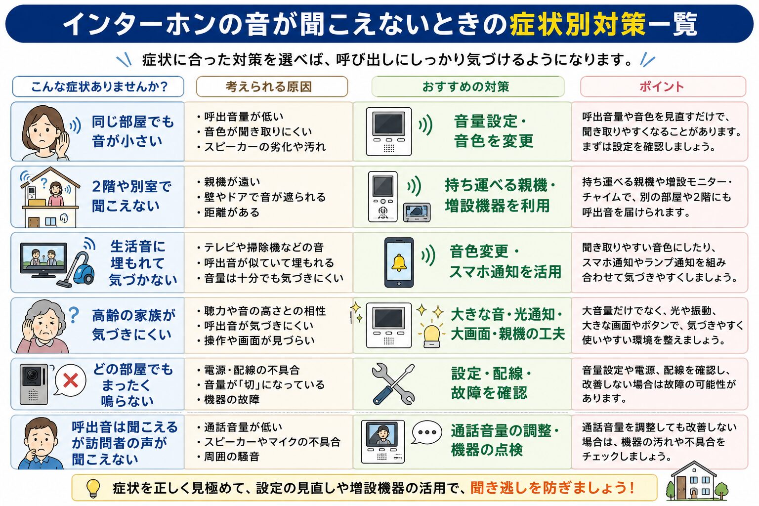 インターホンの音が聞こえない症状別の対策