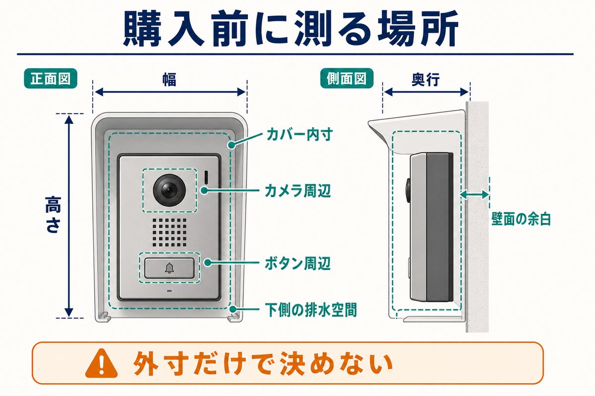 玄関子機とカバーを購入する前に測る幅・高さ・奥行・周囲の余白