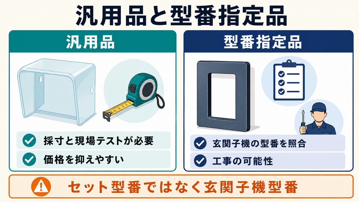 汎用カバーと型番指定カバーの適合確認と工事条件の違い