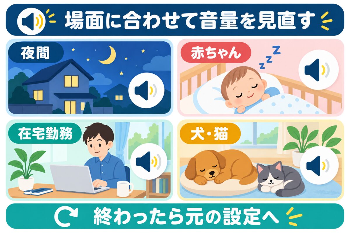 夜間、赤ちゃん、在宅勤務、ペットに合わせた呼出音対策