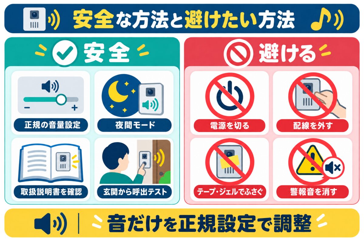 インターホンの正規設定と避けたい消音方法の比較